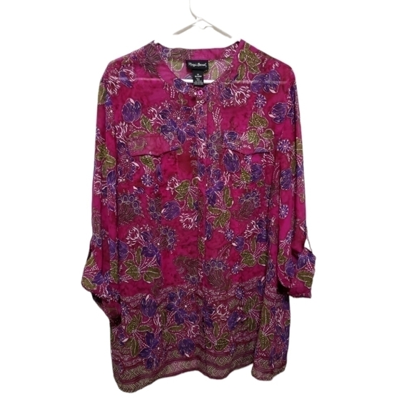 MAGGIE Barnes floral long slevees Blouse , Size IX OR 18/20 W - Picture 1 of 10